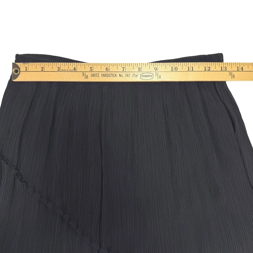 Vintage GARB Black Micro Pleat Maxi Skirt Small Ruffle Side Slit Minimalist Boho
